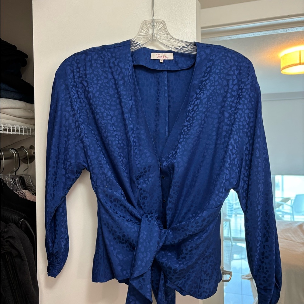 Parker Blue Tie Front Blouse